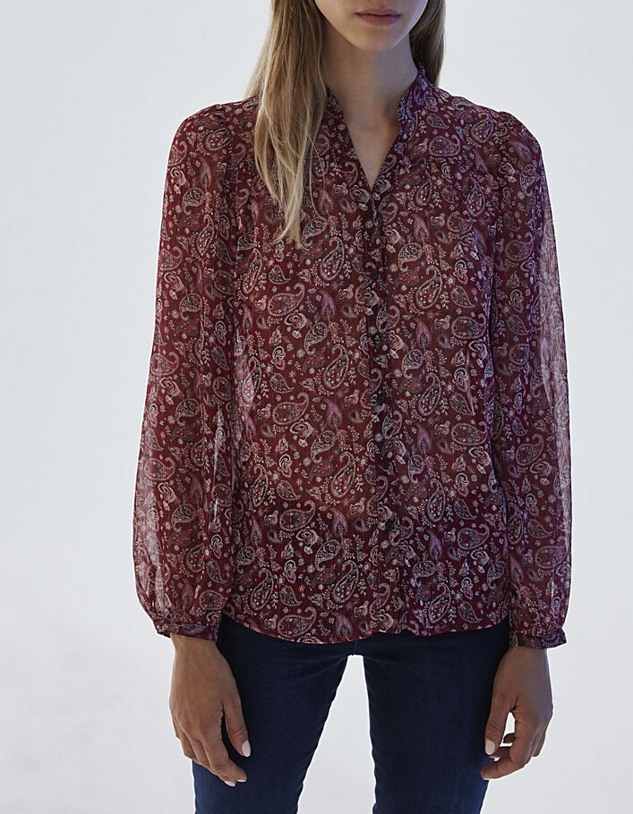 Voile damesblouse met metallic paisleyprint-5