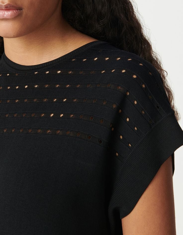 Robe noire tricot ajour&eacute;s Femme-4