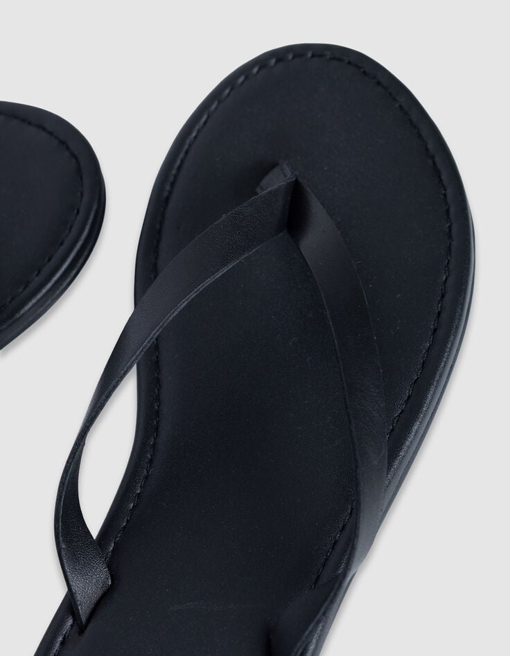 Women's flat black leather flip-flops-5