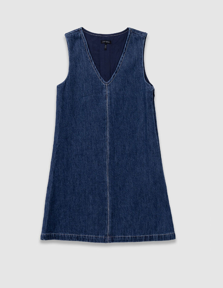 Vestido 2en1 tejido vaquero azul y camiseta blanca ni&ntilde;a-9