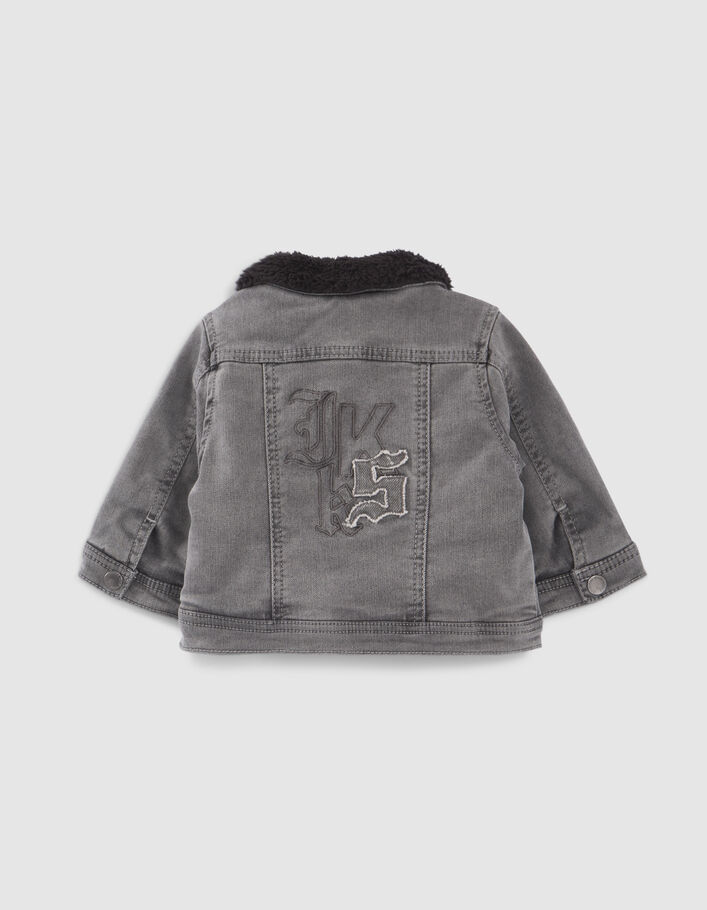 Veste en jean grise fourrée broderie dos bébé garçon-5