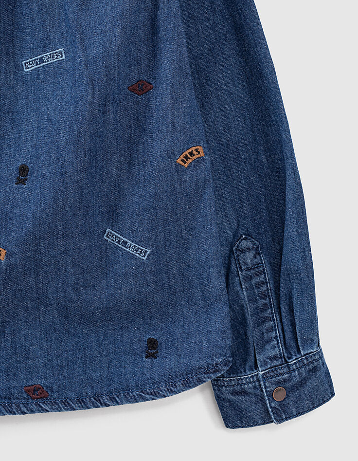 Camisa vaquera medium blue bordada niño -5