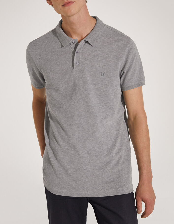 Men’s metal grey mixed fabric polo shirt with jersey back - IKKS