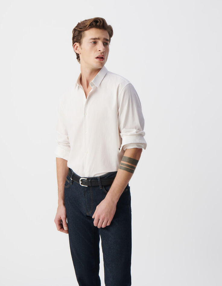 Chemise SLIM beige motif rayures aquarellées Homme-4