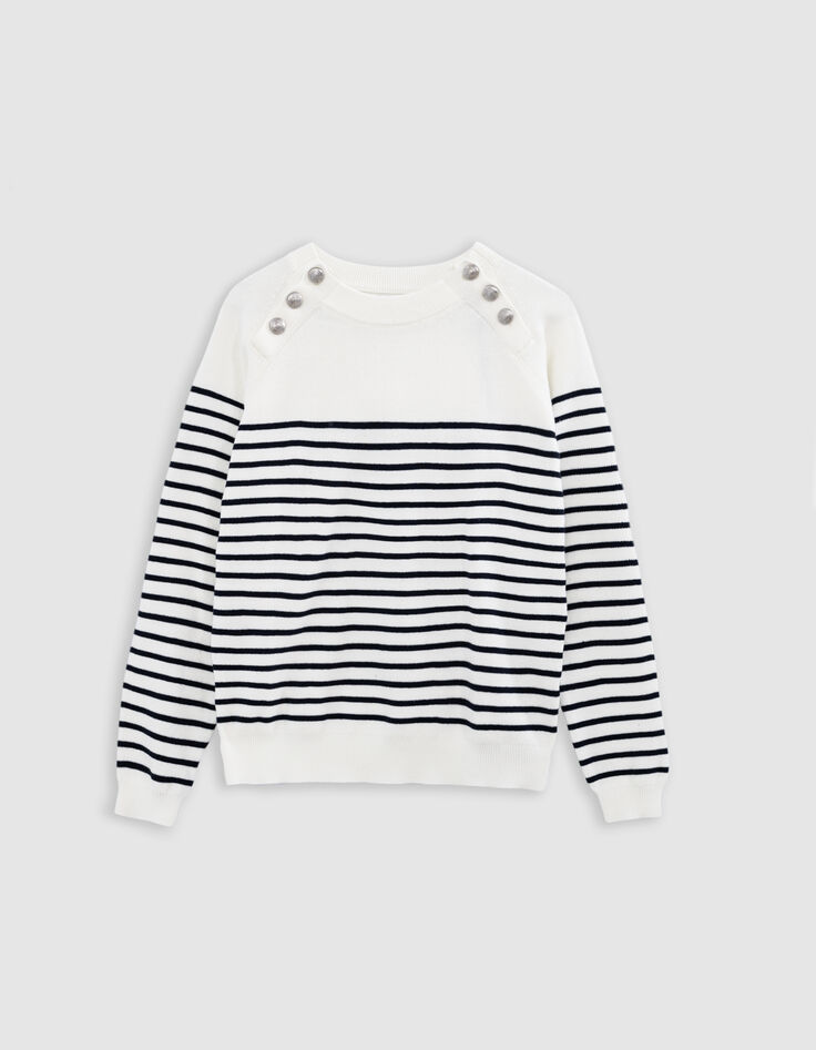 Pull marinière tricot rayé avec boutons gravés Femme-5