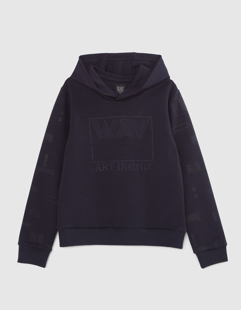 Boy’s navy print hoodie with tone-on-tone Arty print - IKKS