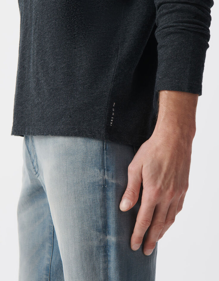 Antraciet T-shirt De Essential ronde hals lange mouwen Heren-4