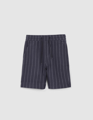 Boys' navy knit pinstriped Bermuda shorts - IKKS