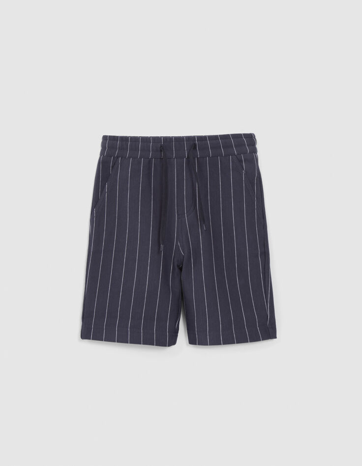 Boys' navy knit pinstriped Bermuda shorts-1