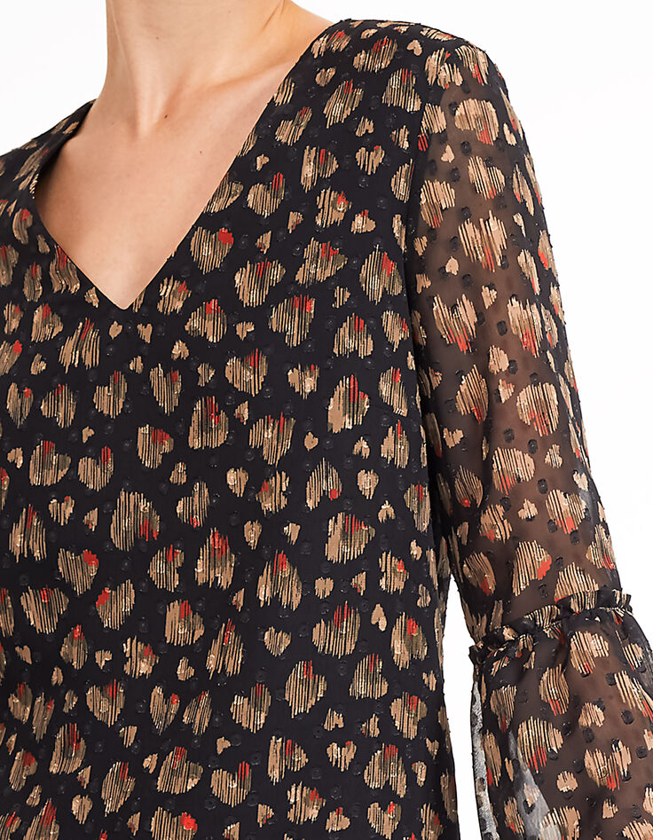 Top negro jacquard estampado ikat corazones I.Code-5