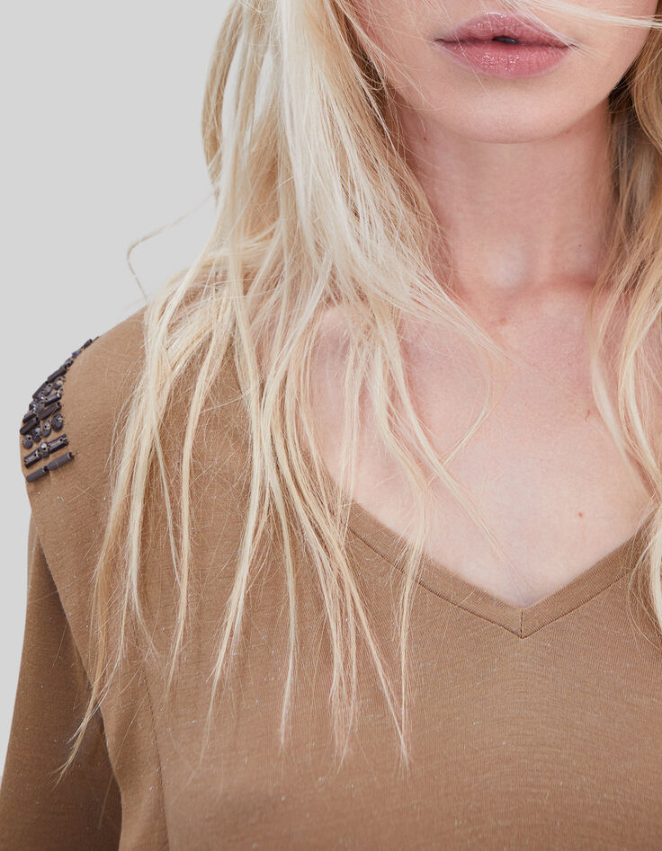 Camiseta camel lúrex hombros joya-4