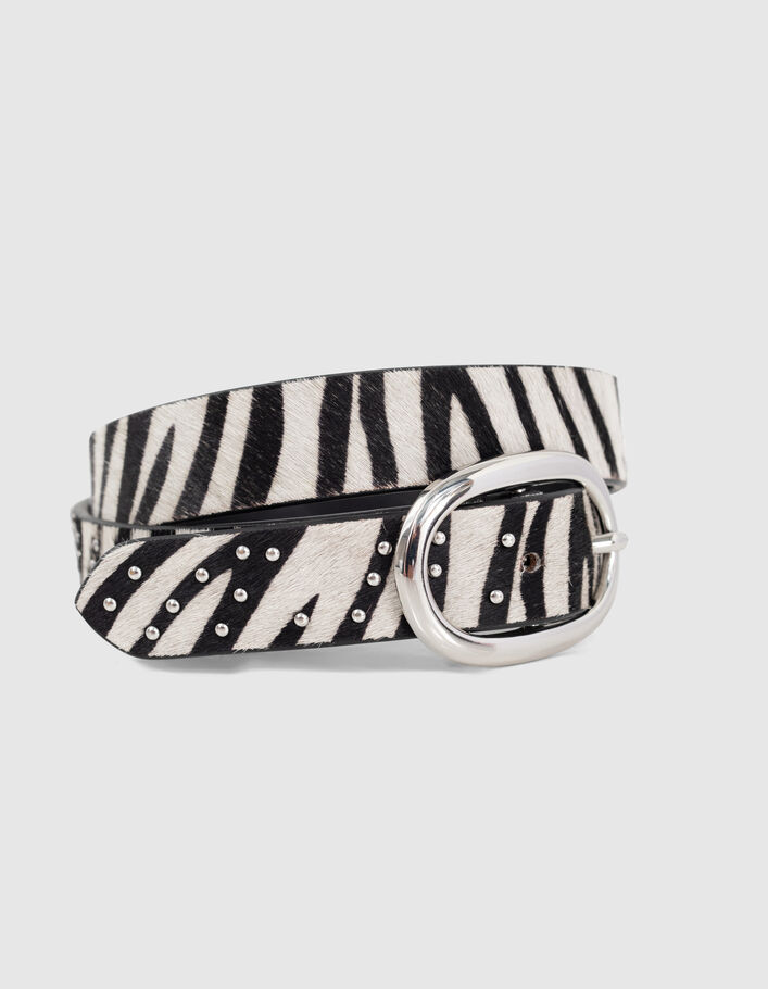 I.Code black zebra motif pony-look leather belt - IKKS