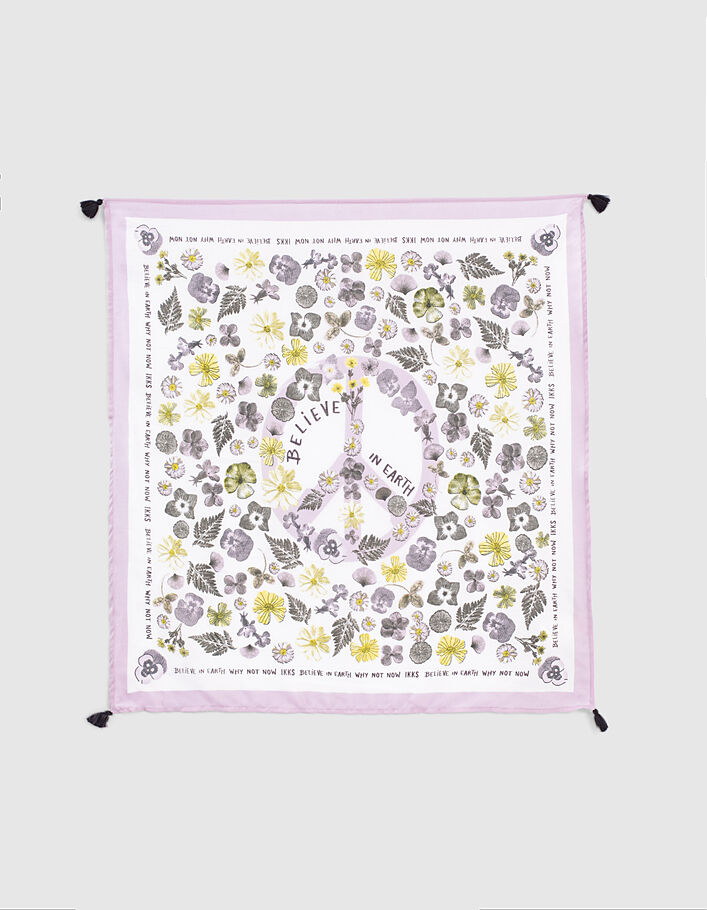 Quadratischer ecrufarbener Mädchenschal mit Blumen-Print - IKKS