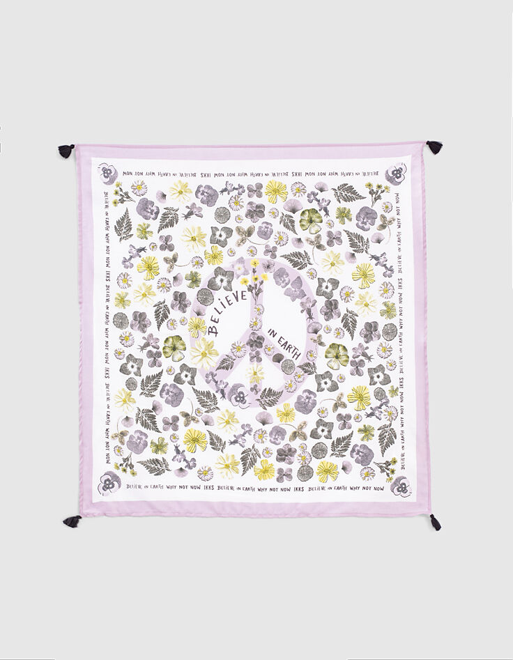 Girls’ ecru flower print square scarf-2 Girls’ ecru flower print square scarf-2