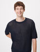 Pull manches courtes marine tricot ajour&eacute; Homme-5