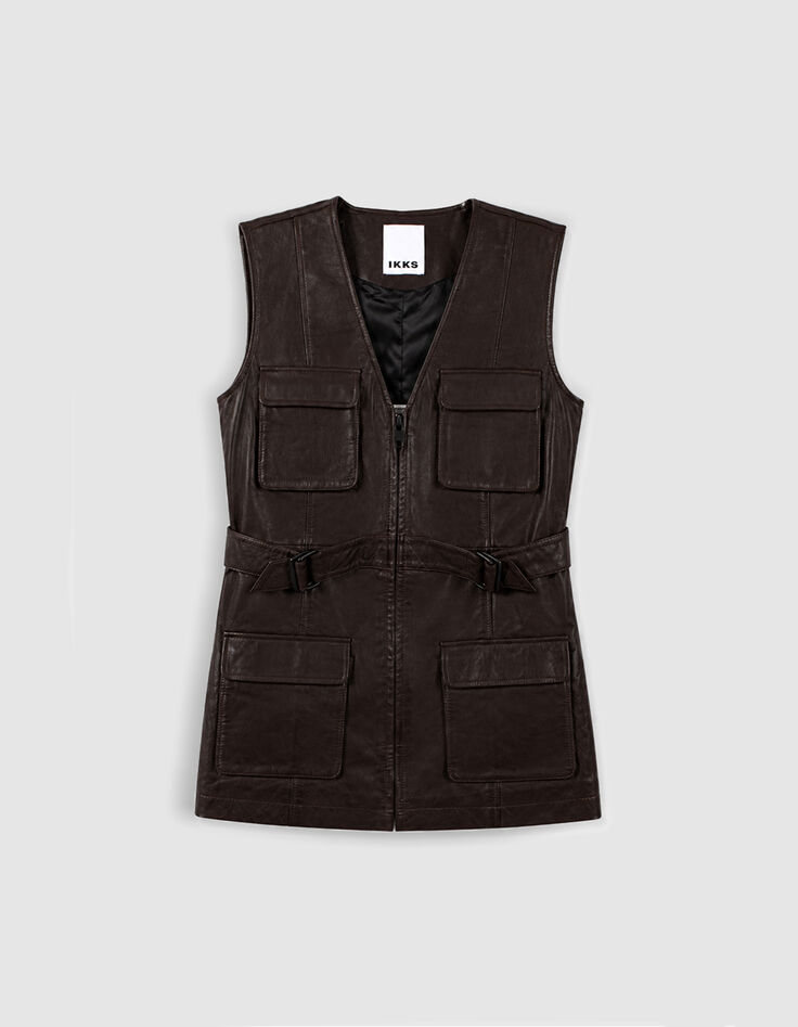 Bruin leren safari-jack met riem voor dames-7