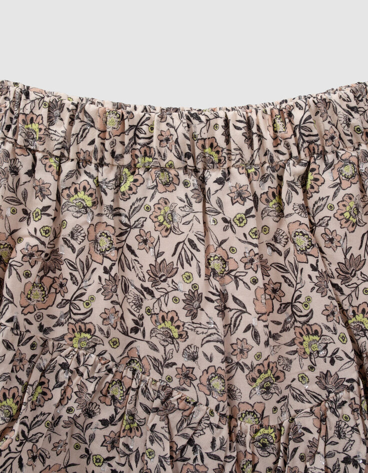 Jupe beige asymétrique imprimé fleurs à volants en viscose ecovero® fille-2