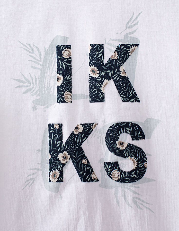 Camiseta blanco roto logo floral niño -6