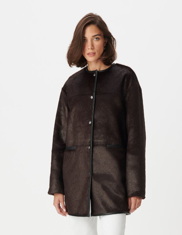 Manteau marron effet poulain Femme-2