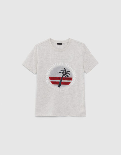 Boys’ marl T-shirt, palm tree/anchor reversible sequins - IKKS