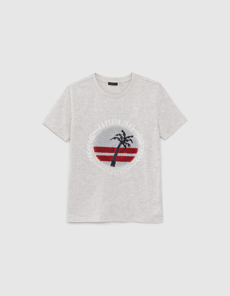 Boys’ marl T-shirt, palm tree/anchor reversible sequins-1