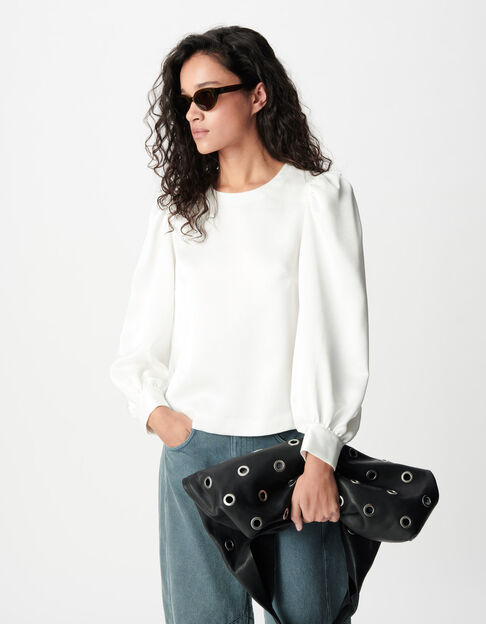 Women's white satin V-neck blouse - IKKS