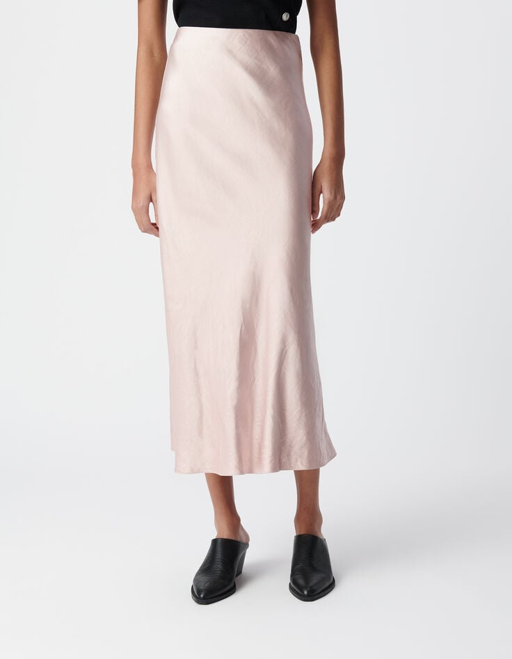 Jupe longue rose satin&eacute;e-2