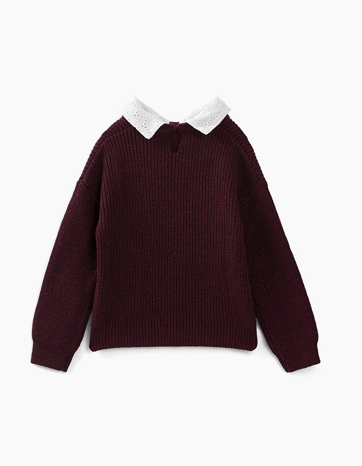 Jersey ciruela de tricot con cuello amovible niña-5
