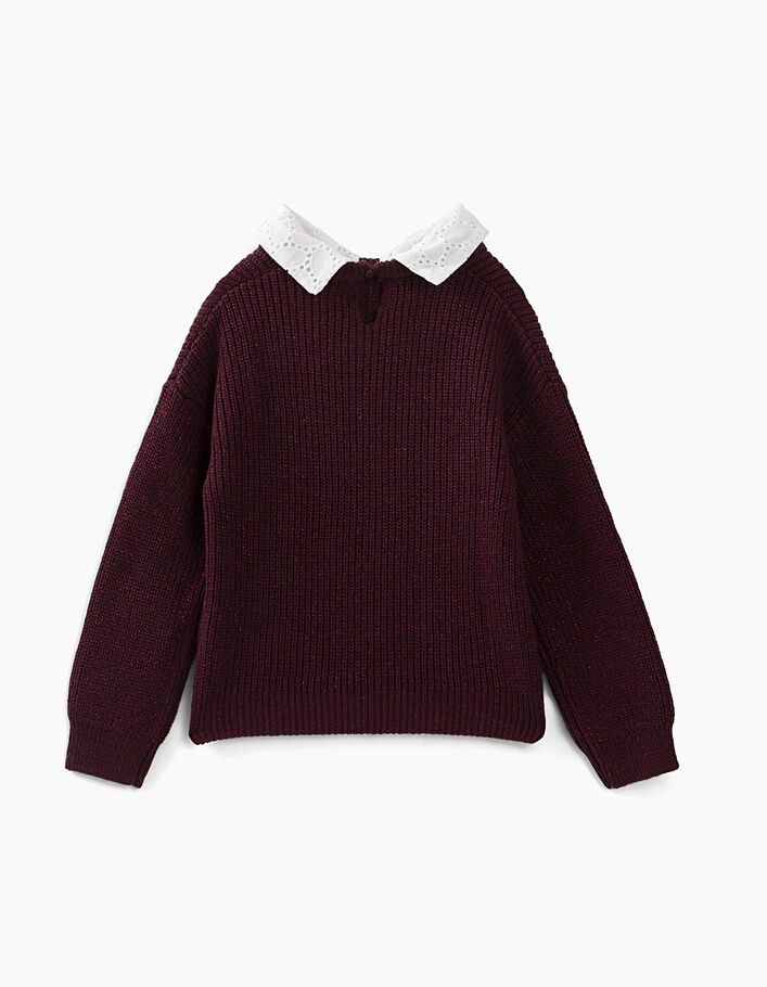 Girls’ plum knit sweater with removable collar - IKKS