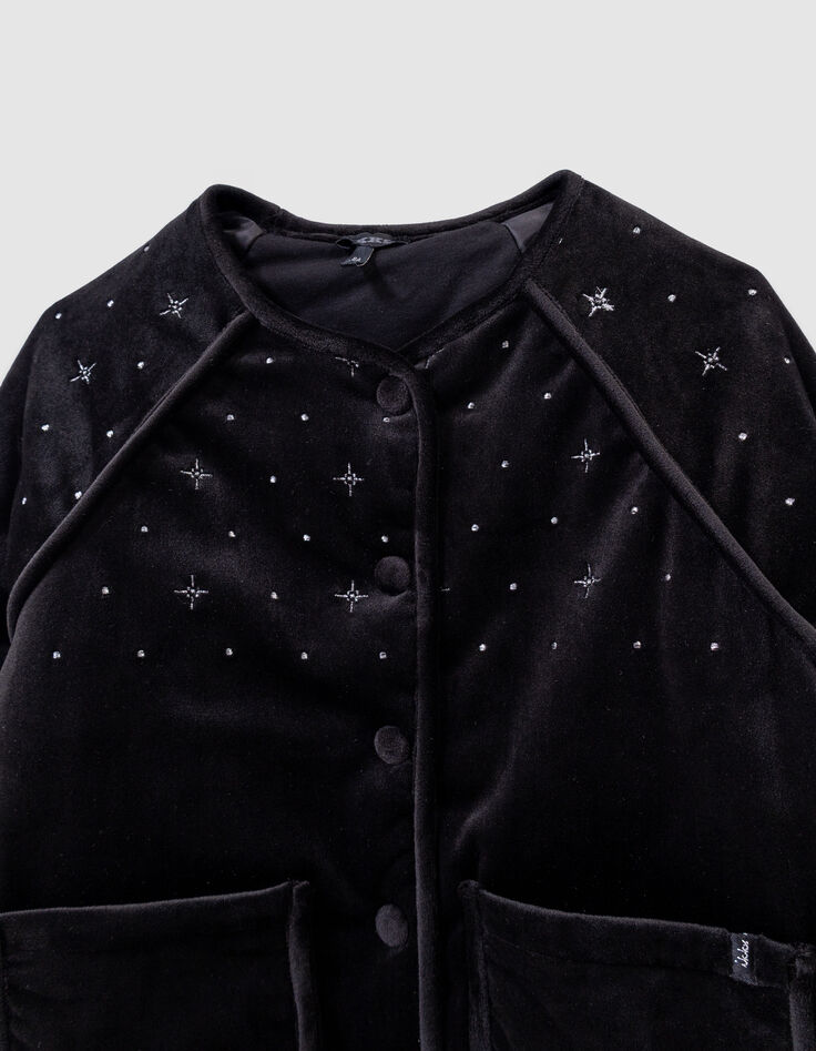 Girls’ black quilted embroidered velvet cardigan-5