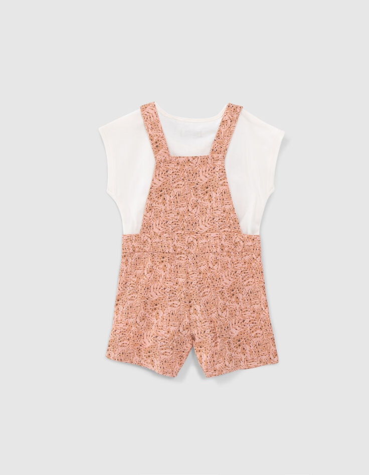 Baby girls’ ecru T-shirt and printed dungarees outfit-3
