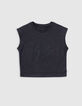 Graues Mädchen-T-Shirt mit Glitzermotiven und Nieten-9