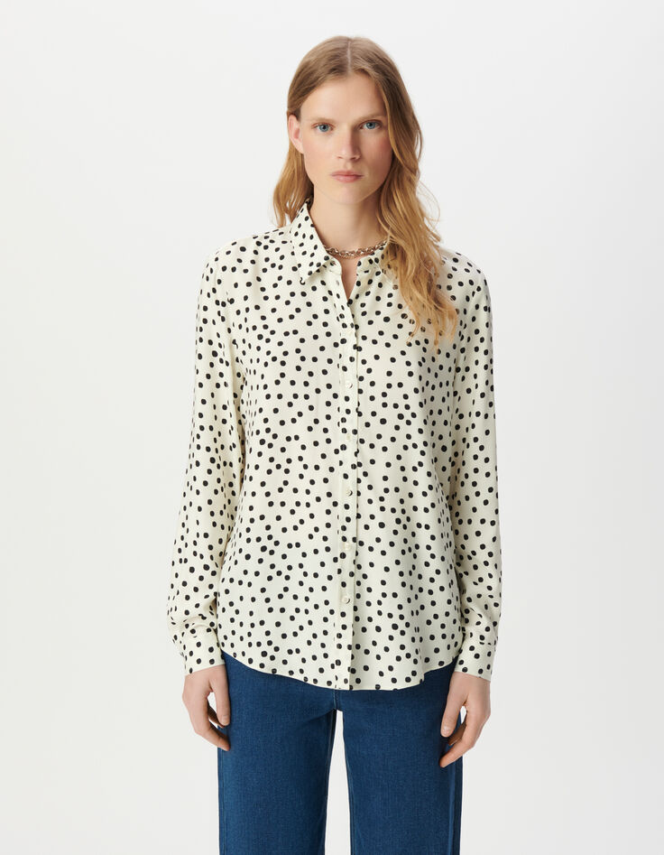 Chemise manches longues blanche imprimé pois Femme-2 Chemise manches longues blanche imprimé pois Femme-2