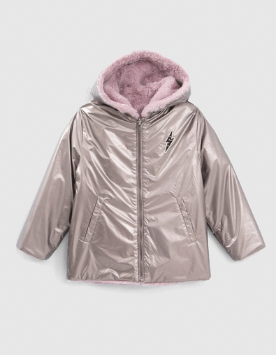 Omkeerbare pufferjas lichtpaarse Sherpa en brons meisjes - IKKS