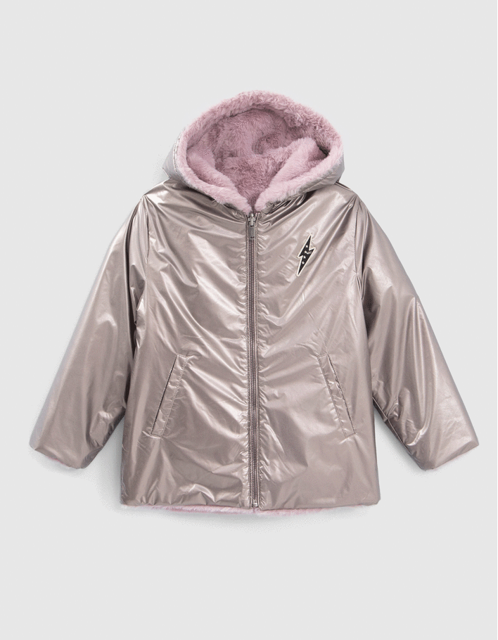 Girls’ violet Sherpa/bronze reversible padded jacket-4