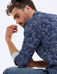 Indigoblauw slim fit overhemd met stippenprint-2