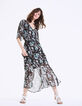 Langes Kleid mit Tropical-Garden-Print in Metallic-Garn auf schwarzem Grund-2