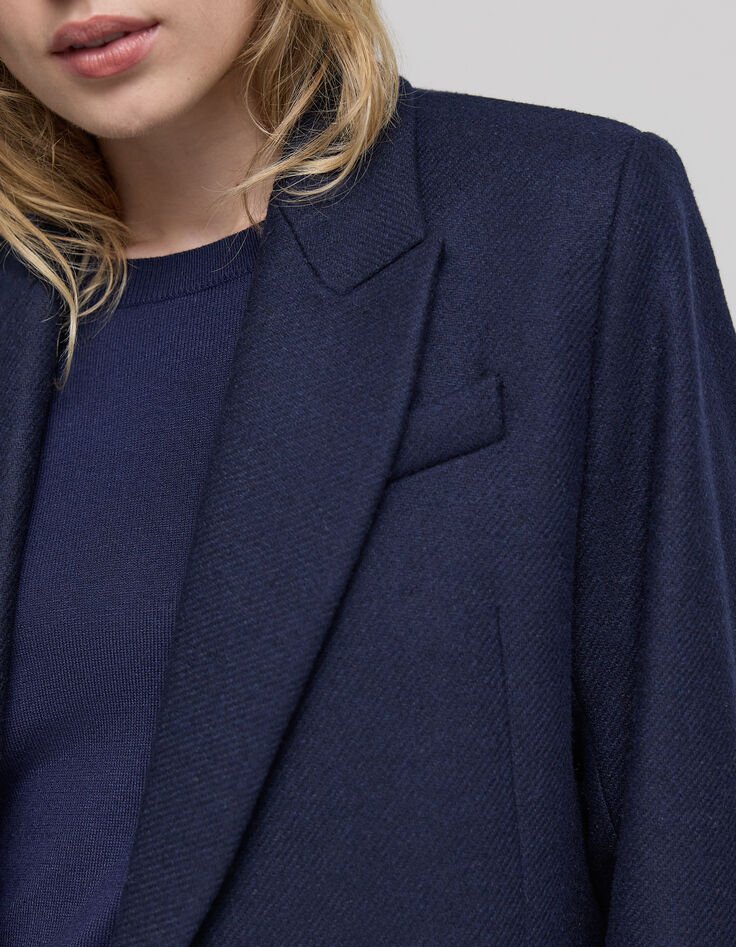 Lange marineblaue Erbsenjacke für Damen-6 Lange marineblaue Erbsenjacke für Damen-6