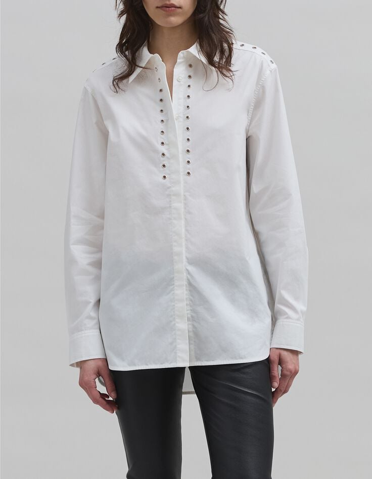 Chemise blanche coton bio décor œillets Femme-4 Chemise blanche coton bio décor œillets Femme-4