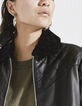 Women’s black quilted leather jacket with sheepskin collar-4