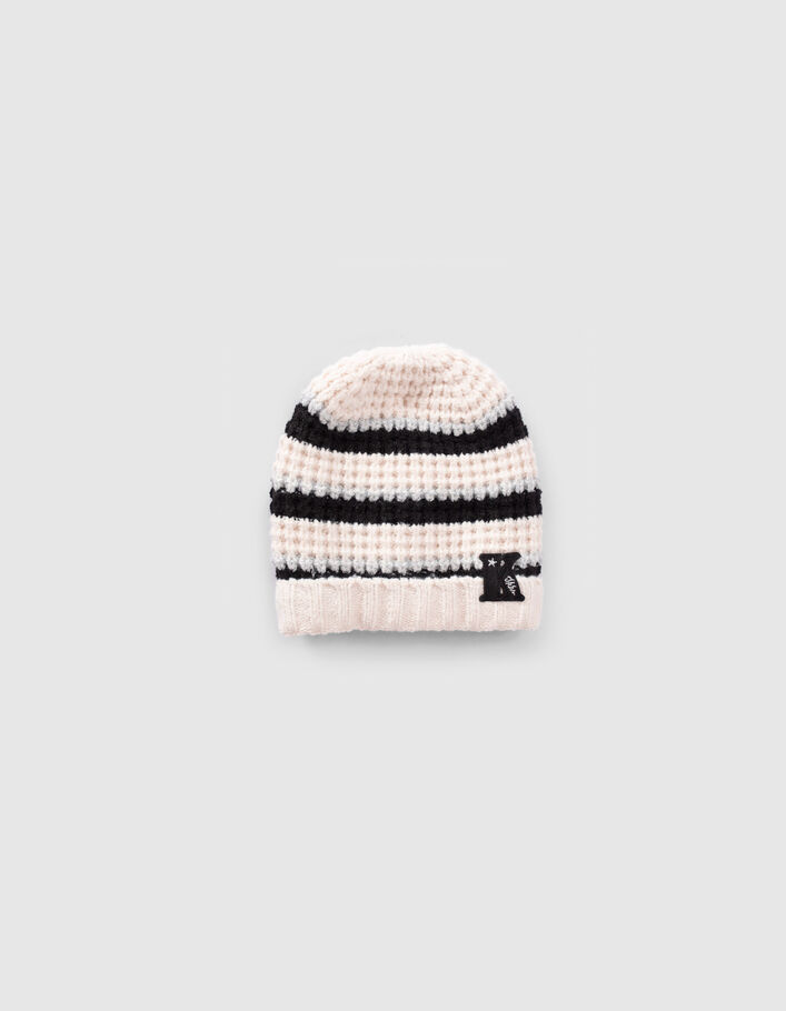 Gorro crudo punto lúrex rayas niña-1