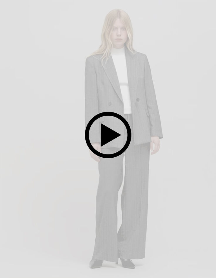 Pull blanc cass&eacute; tricot sans manches col montant Femme-8