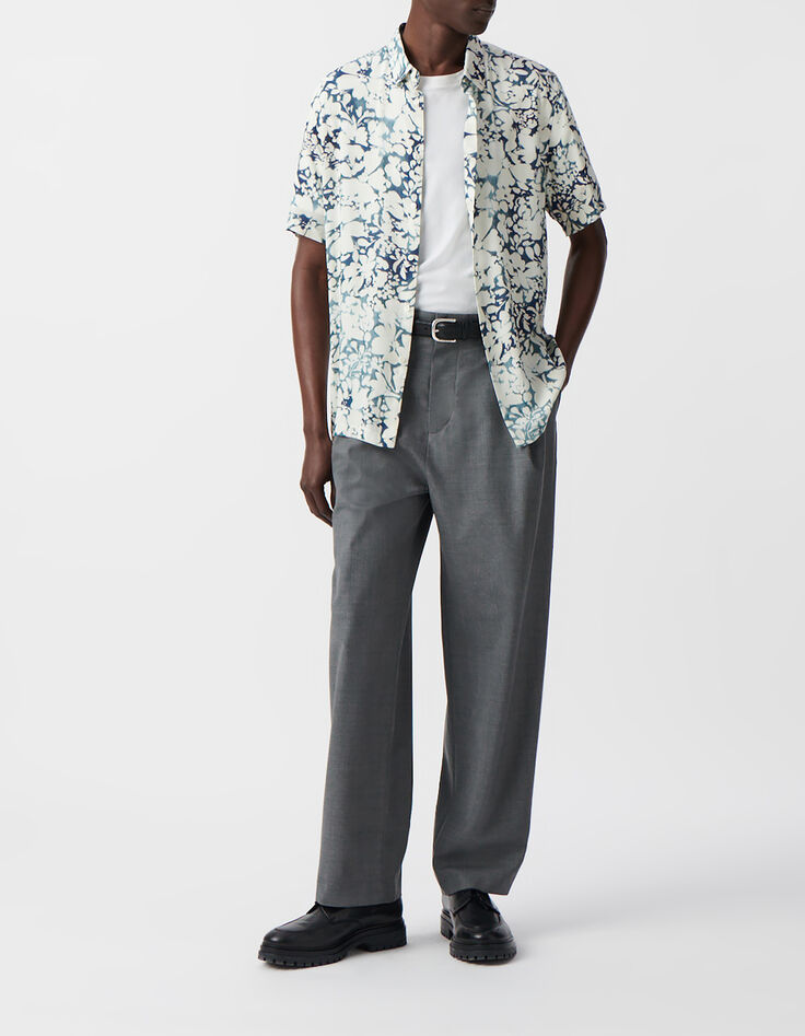 Inktblauw REGULAR overhemd LENZING&trade; ECOVERO&trade; bloemen Heren-1