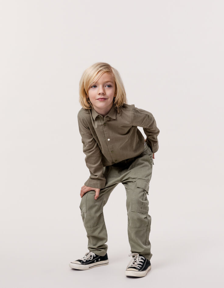 Chemise kaki mix coton et lin garçon-8