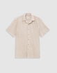 Beige REGULAR overhemd badstof korte mouw Heren-4