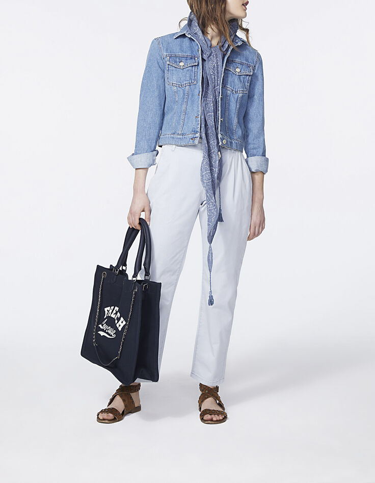 Veste courte en jean bleu broderie dos femme-6