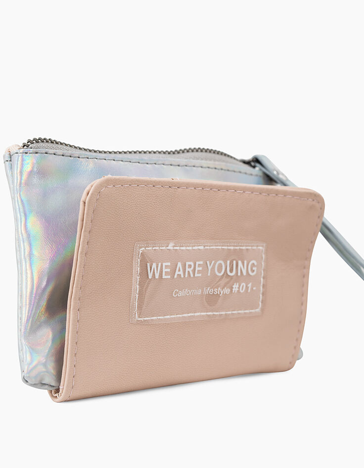 Porte-monnaie et cartes iridescent et rose fille-4