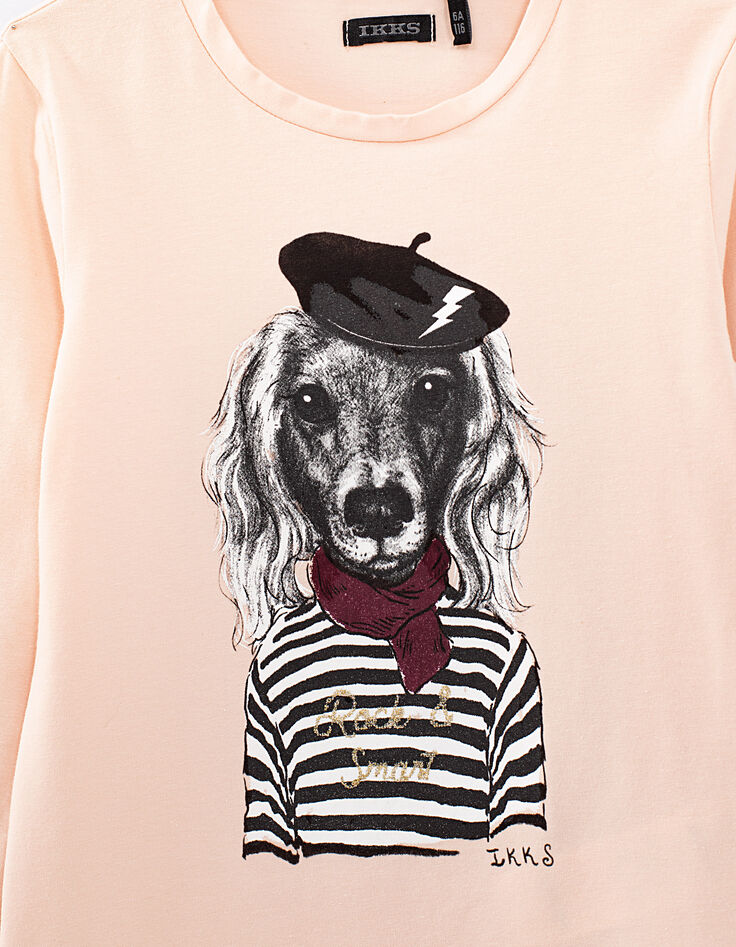 Tee-shirt rose visuel chien-marinière fille-2 Tee-shirt rose visuel chien-marinière fille-2