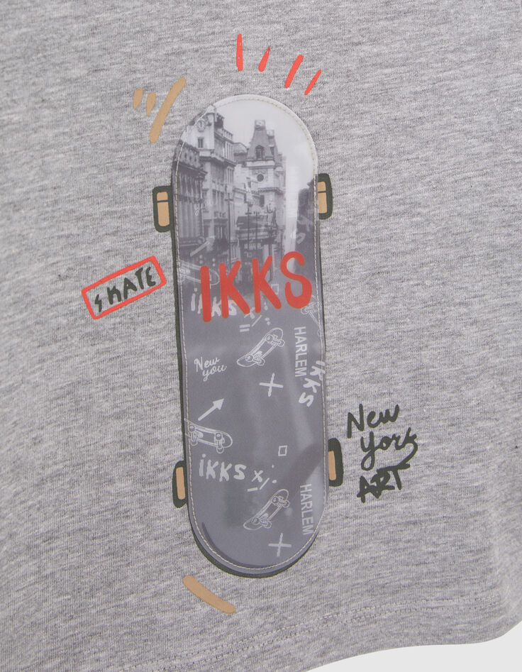 Baby boys’ grey T-shirt with lenticular skateboard image-4