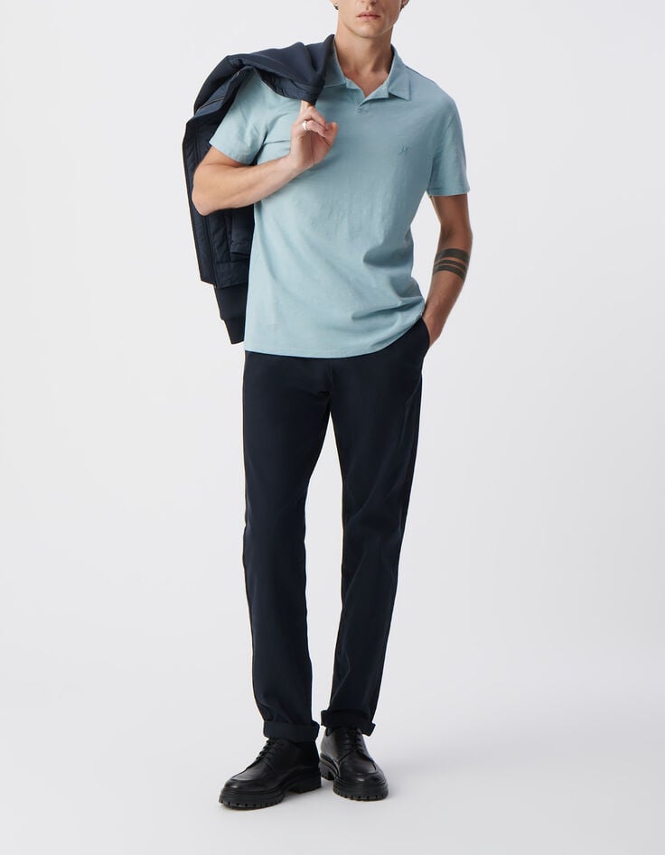 Herrenpoloshirt REGULAR, hellblau, Biowolle, geflammt-1